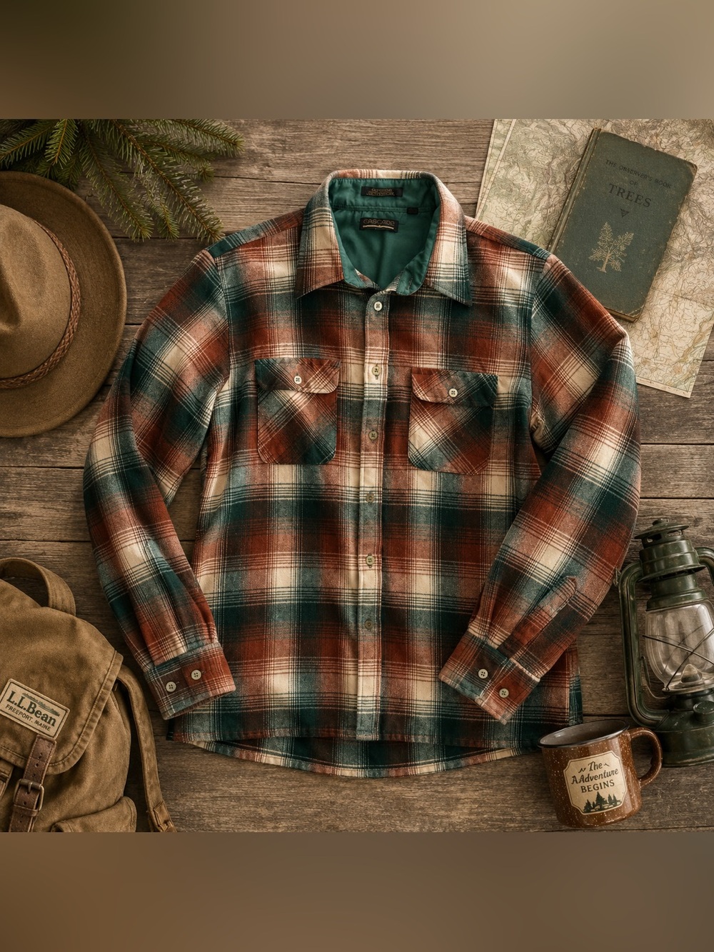 Vintage Escape Plaid Flannel Shirt Men’s Medium 15–15.5 Green Brown Button Front